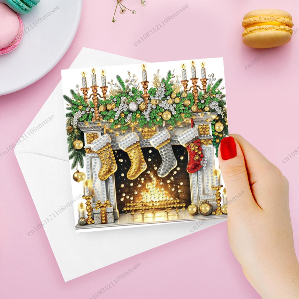 Xmas Resin Art - 6-teiliges DIY-Diamant-Malerei-Grußkarten-Set mit Weihnachtsmuster, Strass-Diamant-Kunst, Mosaik-Postkarten