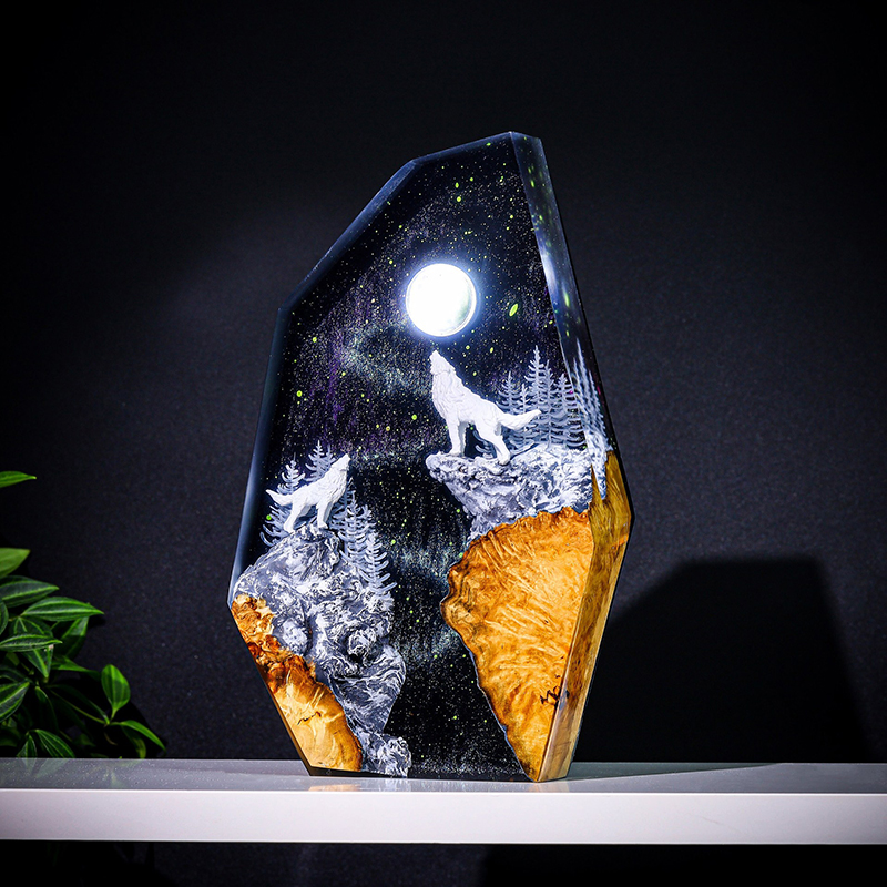 Resin Art Table - Natur-Tierfiguren Organismus Harz-Tischlampe Kreative Kunstdekoration Verschneite