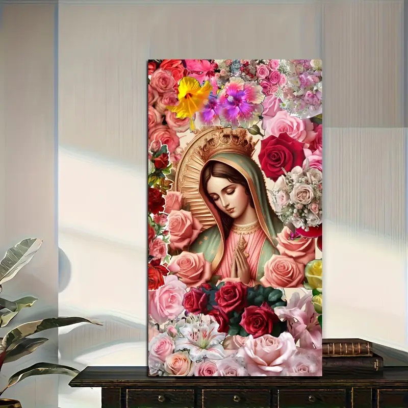 Resin Art Mary - Rote Rose, Jungfrau Maria, Blume, Diamantgemälde,