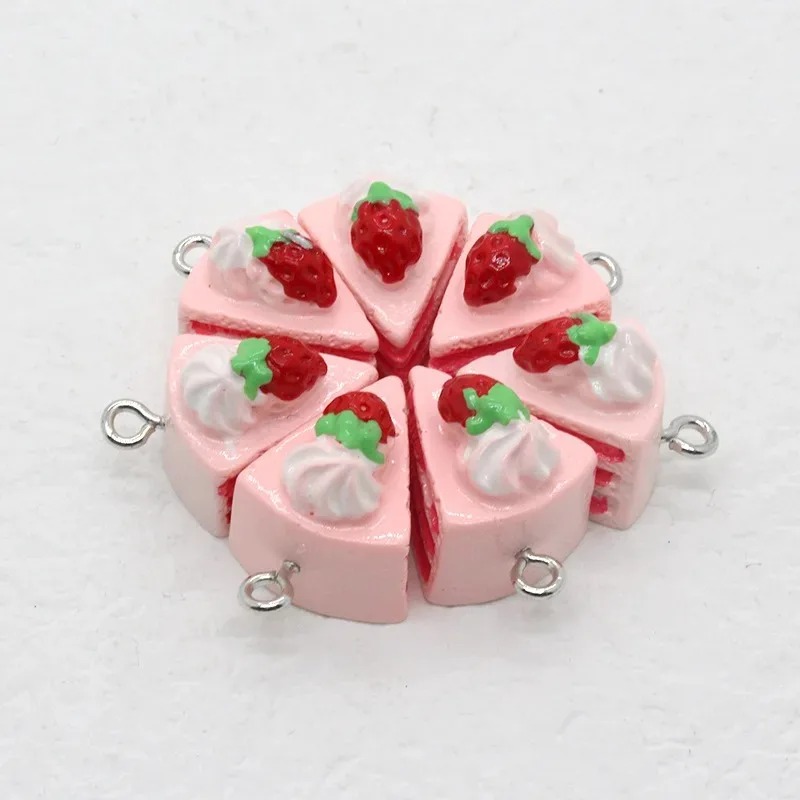 Resin Art Store - 10 Stück/Packung Simulierte 3D-Erdbeer-Schichtkuchen-Harzanhänger, Niedliche Dessert-Charms,