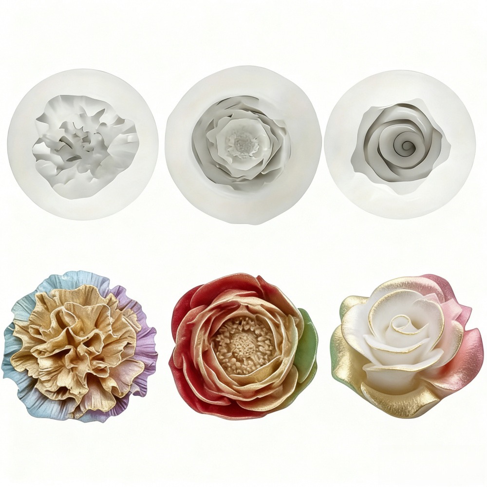 Resin Art All - 3-teilige Silikonformen für Rosen, Pfingstrosen und