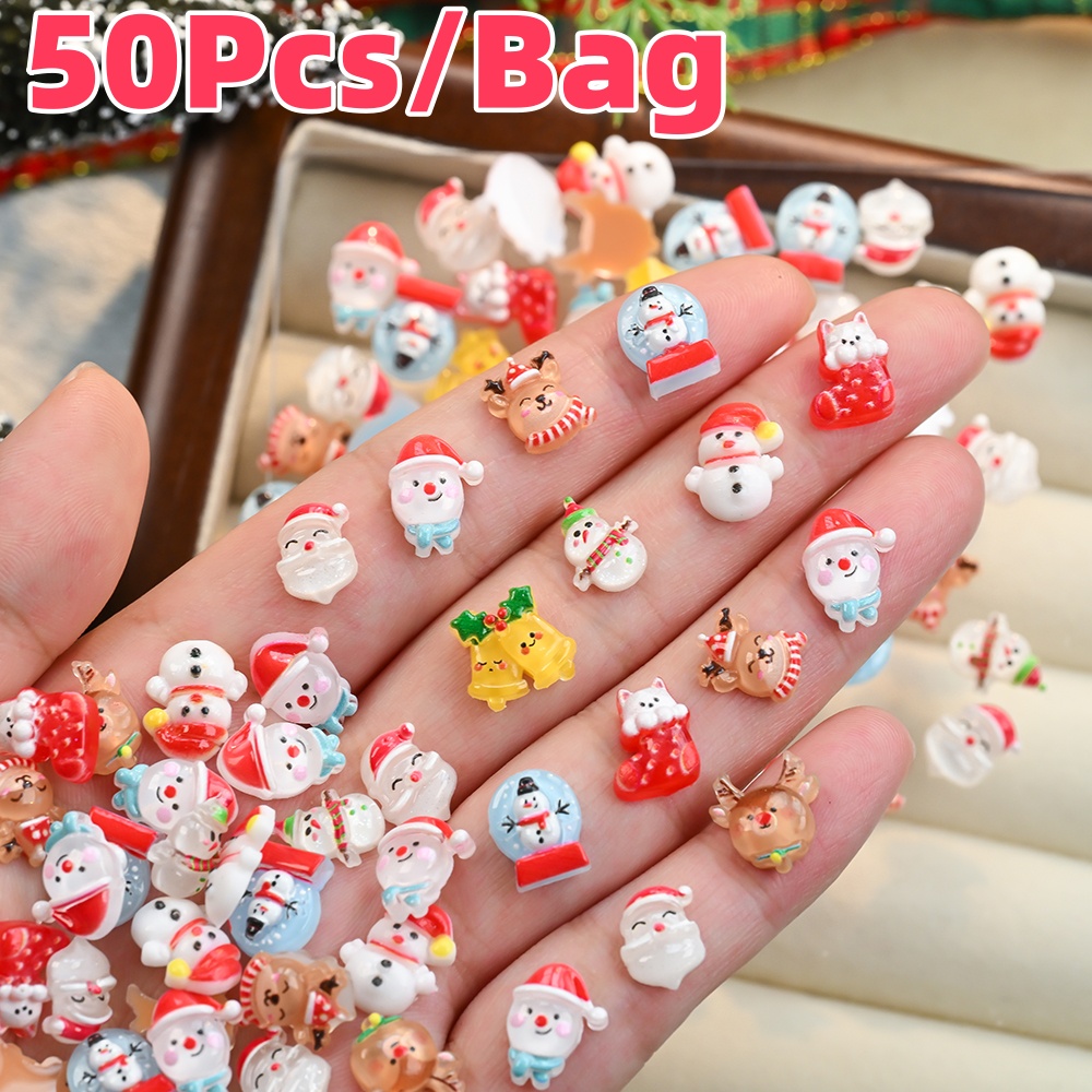 Xmas Resin Art - 50Pcs 3D Weihnachten Schneemann Elch Nagel