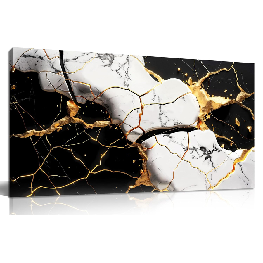 Resin Art Images - Schwarz-Gold-Textur, abstraktes Bild, Wandkunst, 5D-Mosaik, schwarz-weißes