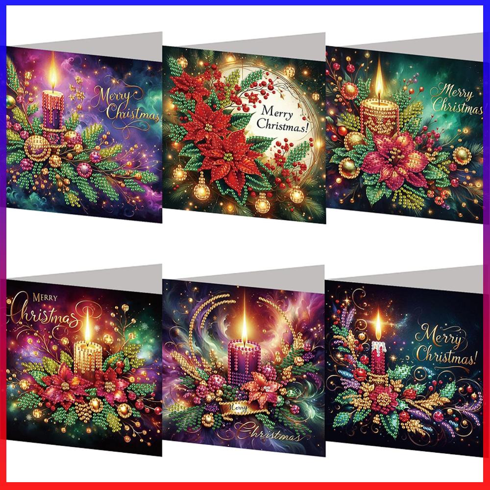 Xmas Resin Art - 6-teiliges DIY Strass-Diamant-Kunst-Mosaik-Postkarten-Set Weihnachtsthema Diamant-Kunst-Grußkarten Kreatives