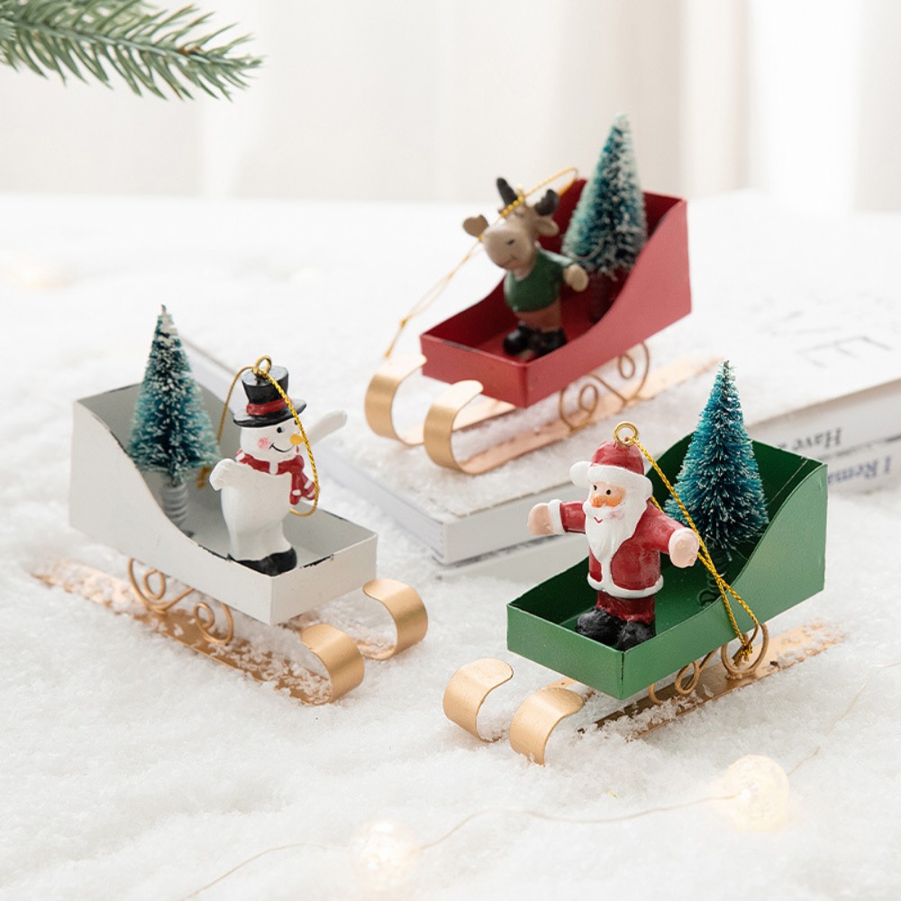 Xmas Resin Art - Nordischer Weihnachtsbaum-Schlitten-Anhänger, Eisenkunst, Rustikaler Schlitten, Hängende